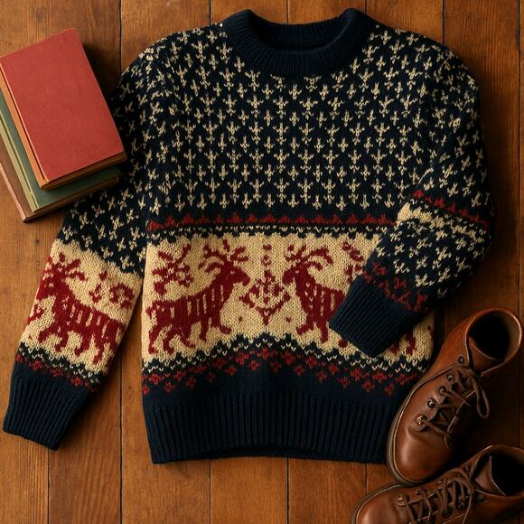 Vintage Eddie Bauer Women's Sweater Wool Fair Isle size Medium Cottage Winter - Picture 1 of 7